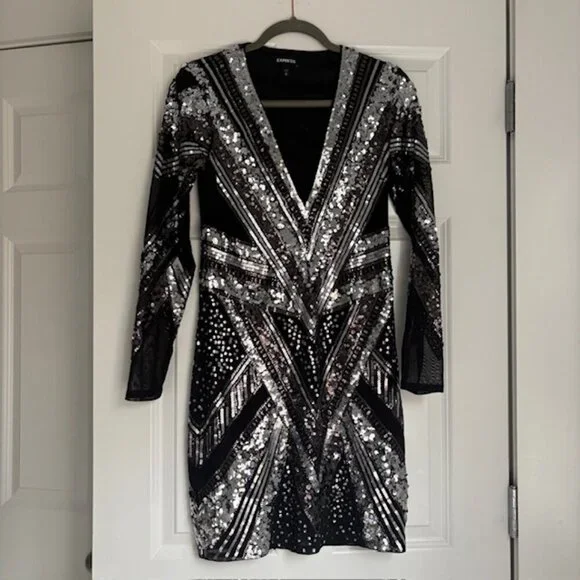 Express Black and Silver Sequin Dress - Picture 2 of 4